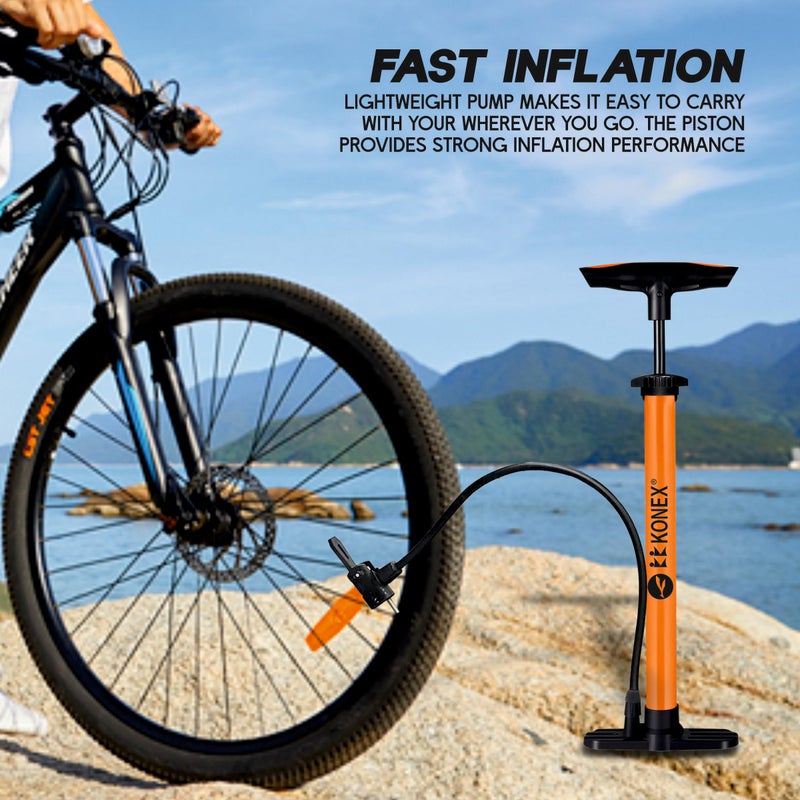 Konex Portable Air Pump with Needle & Dual Valve | Ergonomic Grip with Sturdy Base | Ideal for Inflating Cycle Tyres, Sports Balls, Swimming Rings, Balloons (Orange) - Premium Accessories for Performance, Durability and Everyday Use - Image 5
